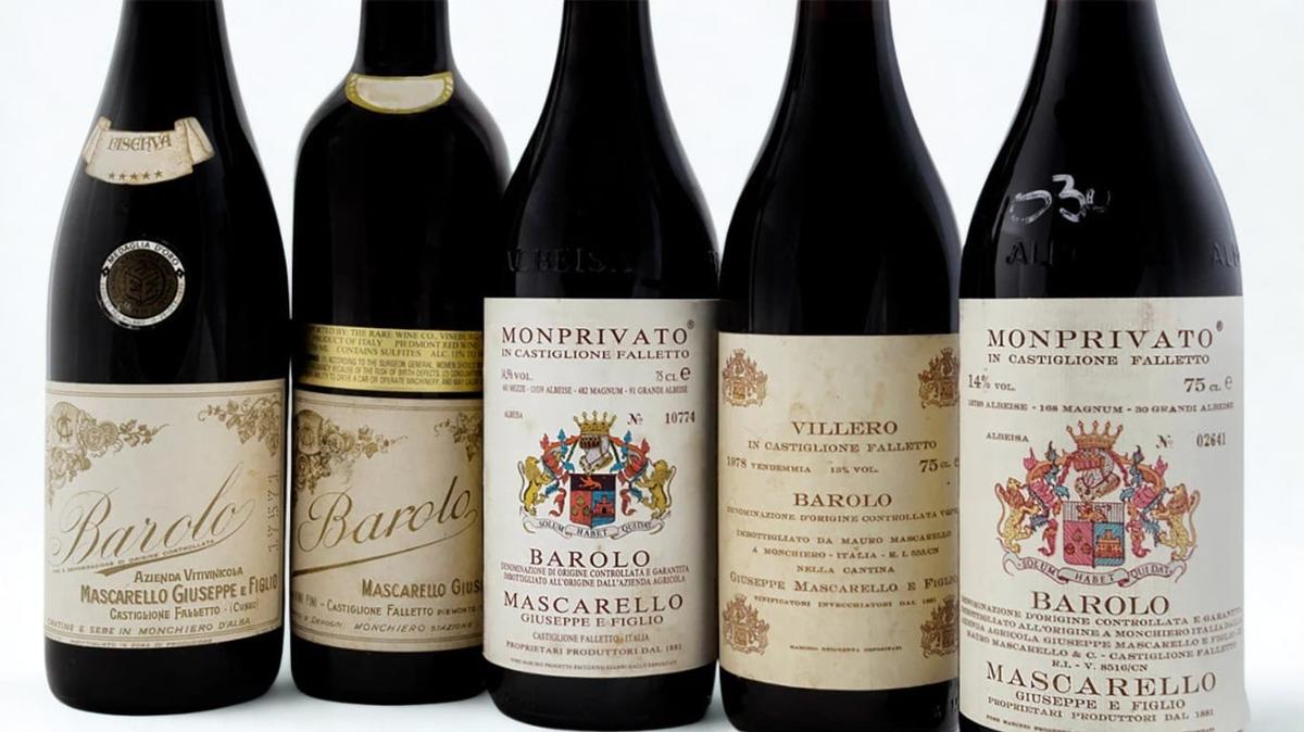 A row of Barolo bottles from Mascarello Giuseppe e Figlio, including the Monprivato and Villero crus.