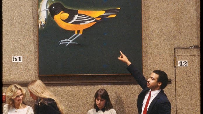 An art auction on the floor at Christie's New York — the kind of evening-sale room where Kiefer's 2024 and 2025 records were set.