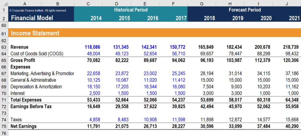 simple income statement excel model