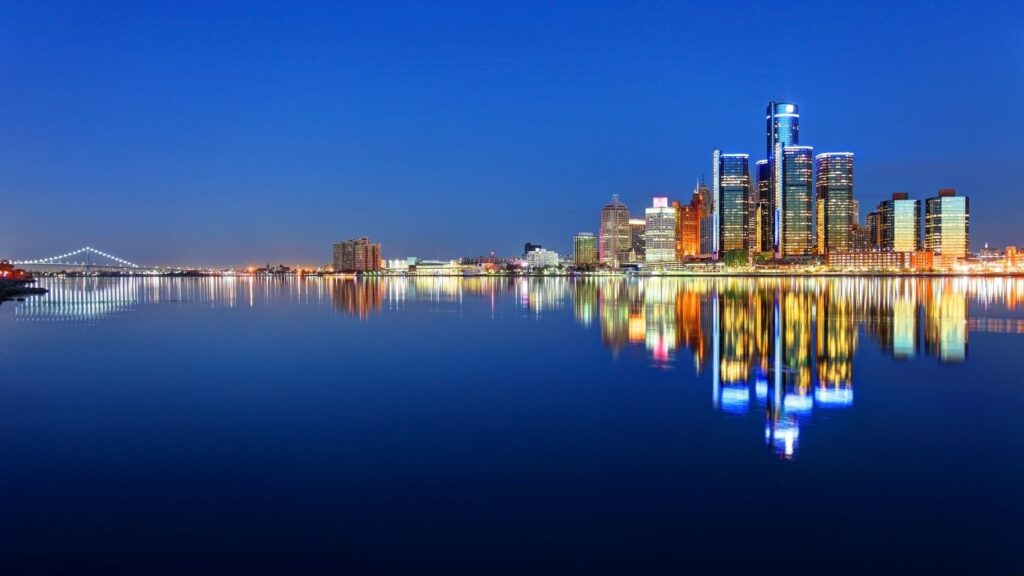 Nightview of the port of Detroit