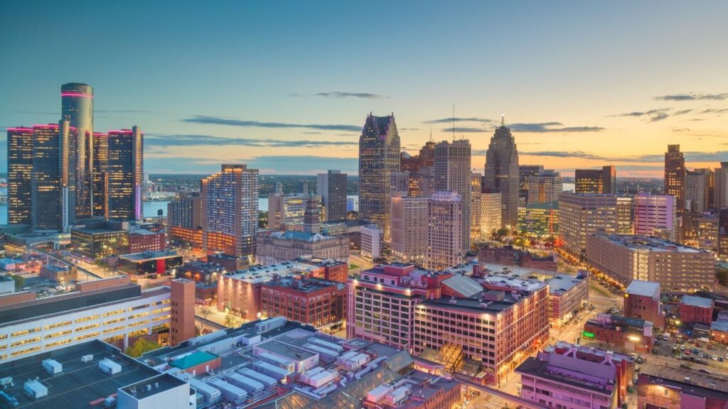 Nightview of Detroit downtown