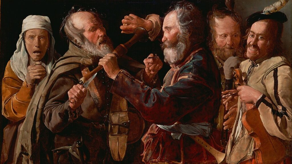 The Musicians' Brawl, (Hurdy-gurdy group), c. 1625–1630, Georges de La Tour